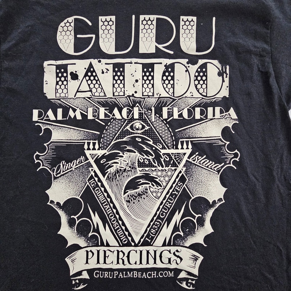 Guru Tattoo Palm Beach FL Black Short Sleeve Cotton T-Shirt Men's M